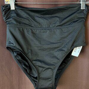 Lands' End Women's S LONG Bikini Swim Bottoms Fold Over Mid Waist Black Chlorine